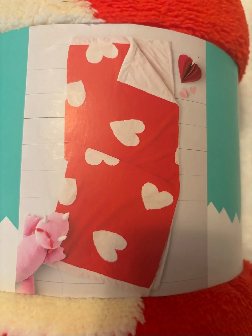 Pillowfort - Red Chenille Throw with Cream Heart Accents. NEW  50x60